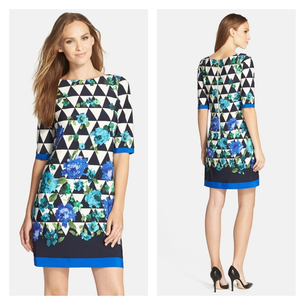 Eliza J Dress Floral Garden Party Spring Summer Blue Black Boho Cottagecore